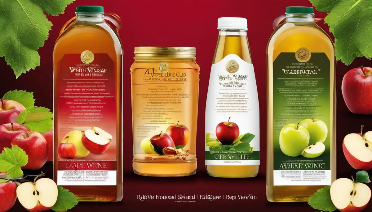 Image comparing Apple Cider Vinegar and White Wine Vinegar, highlighting their nutritional differences and health benefits for a healthier lifestyle.