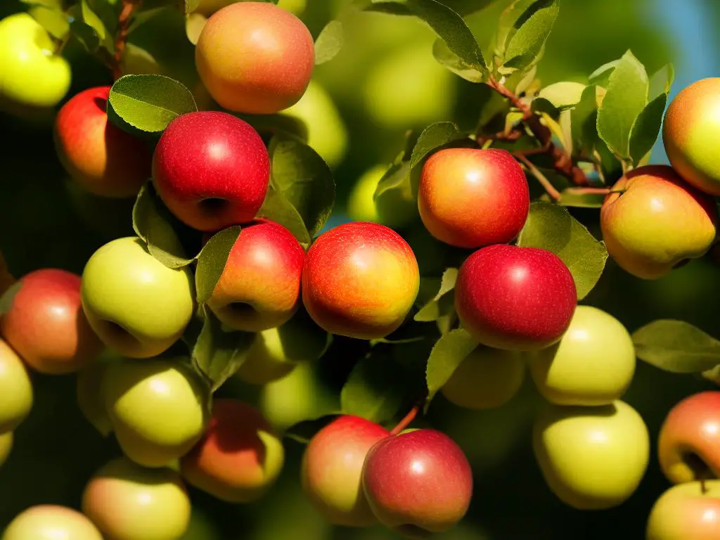 A close-up image of Wild Twist Apples showing their rosy blush against a yellow-green skin