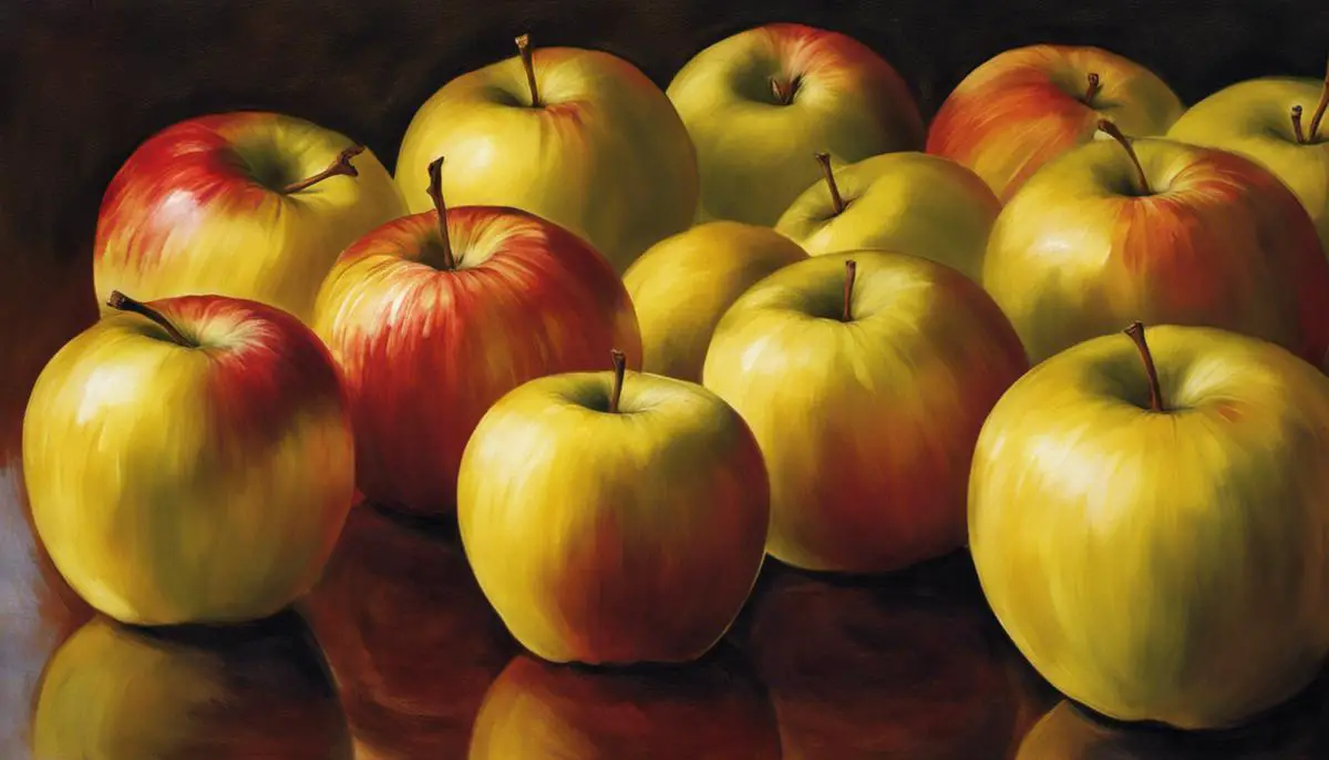 A close-up image of yellow apples, showcasing their vibrant color and healthy appearance.