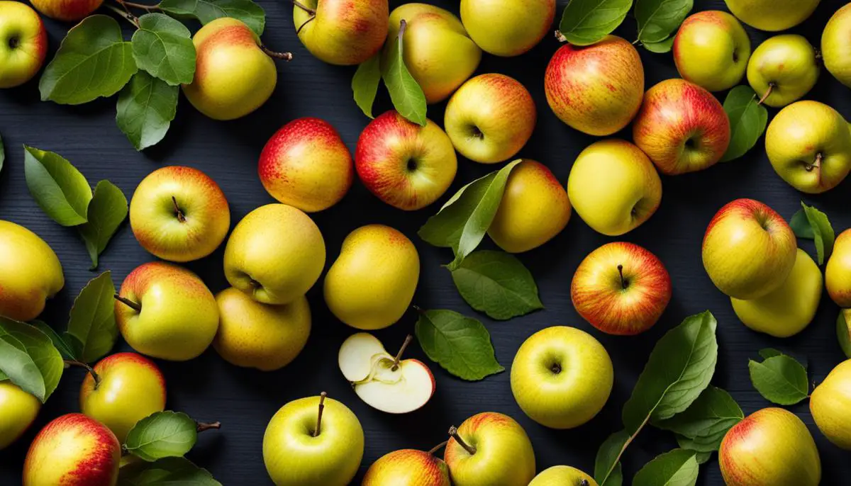 A photo of ripe yellow apples, showcasing their vibrant color and freshness.